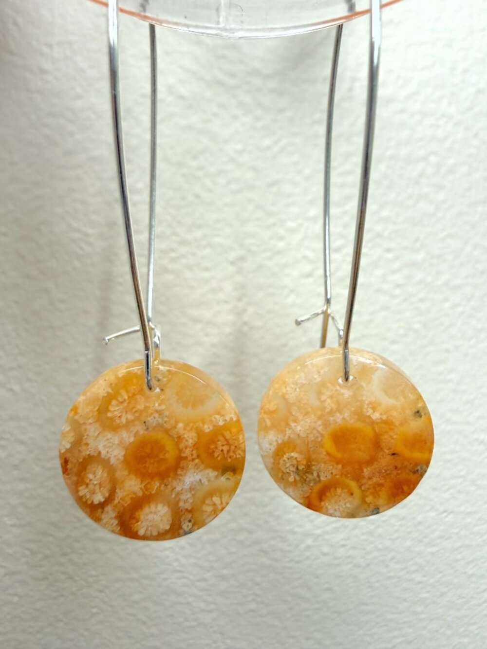 Natural Fossil Coral Threader Earrings | 16mm Handmade Gemstone Earrings